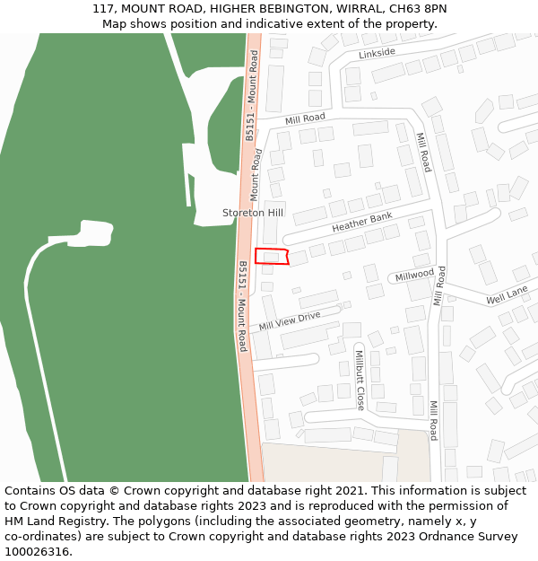 117, MOUNT ROAD, HIGHER BEBINGTON, WIRRAL, CH63 8PN: Location map and indicative extent of plot