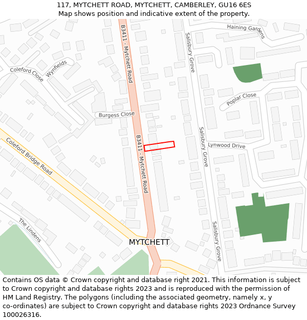 117, MYTCHETT ROAD, MYTCHETT, CAMBERLEY, GU16 6ES: Location map and indicative extent of plot