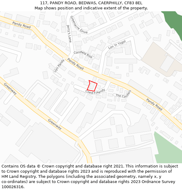 117, PANDY ROAD, BEDWAS, CAERPHILLY, CF83 8EL: Location map and indicative extent of plot