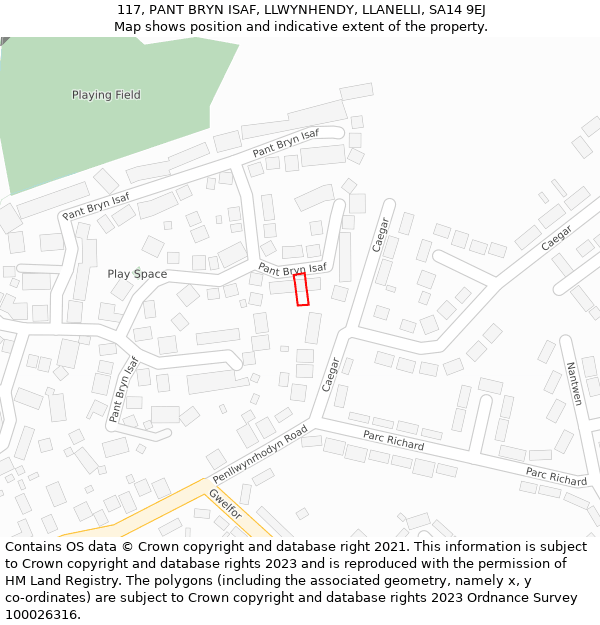 117, PANT BRYN ISAF, LLWYNHENDY, LLANELLI, SA14 9EJ: Location map and indicative extent of plot