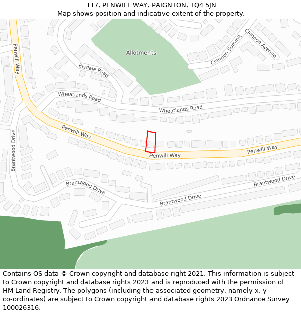 117, PENWILL WAY, PAIGNTON, TQ4 5JN: Location map and indicative extent of plot