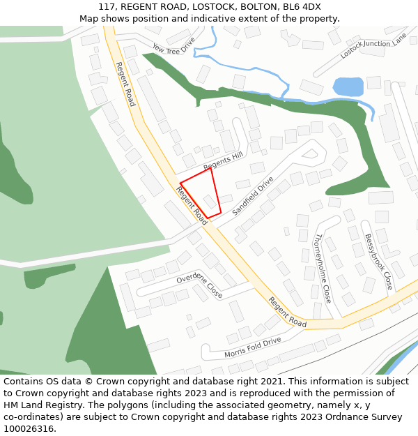 117, REGENT ROAD, LOSTOCK, BOLTON, BL6 4DX: Location map and indicative extent of plot