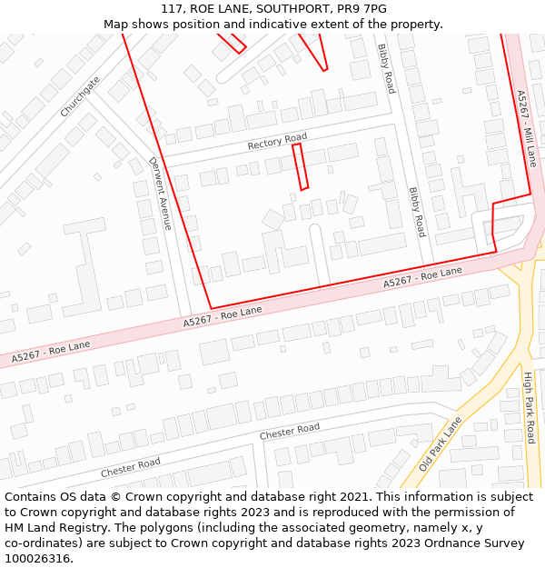 117, ROE LANE, SOUTHPORT, PR9 7PG: Location map and indicative extent of plot