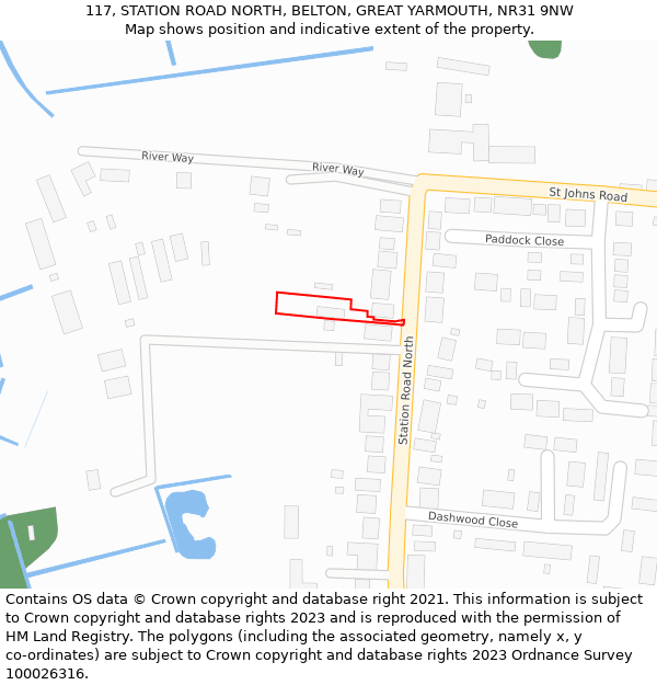 117, STATION ROAD NORTH, BELTON, GREAT YARMOUTH, NR31 9NW: Location map and indicative extent of plot