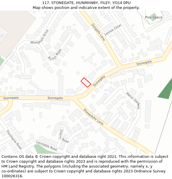 117, STONEGATE, HUNMANBY, FILEY, YO14 0PU: Location map and indicative extent of plot