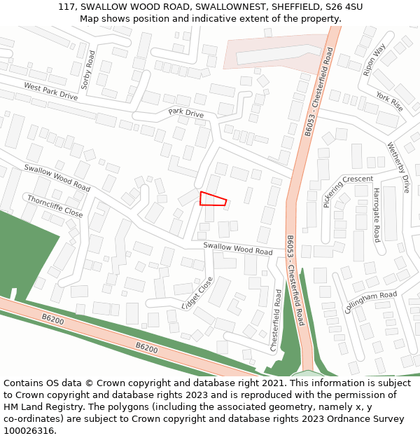117, SWALLOW WOOD ROAD, SWALLOWNEST, SHEFFIELD, S26 4SU: Location map and indicative extent of plot