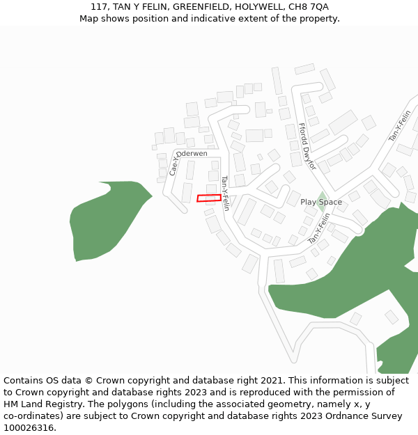 117, TAN Y FELIN, GREENFIELD, HOLYWELL, CH8 7QA: Location map and indicative extent of plot