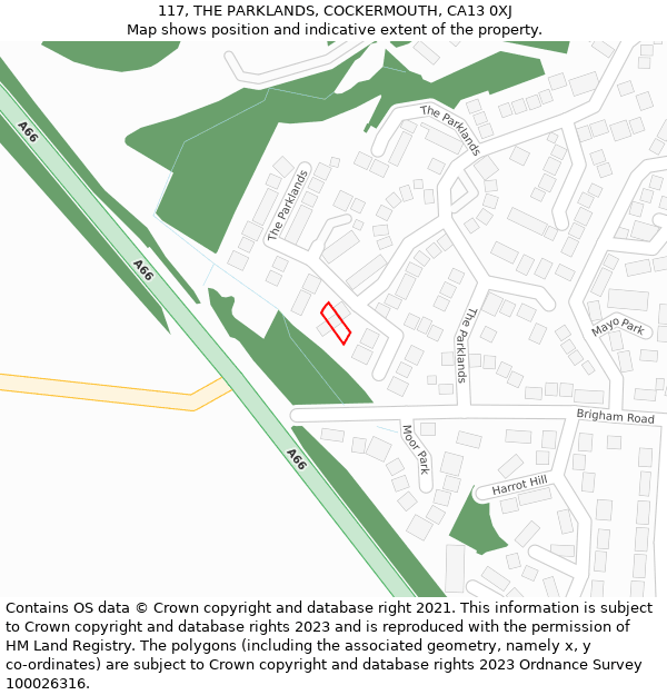 117, THE PARKLANDS, COCKERMOUTH, CA13 0XJ: Location map and indicative extent of plot