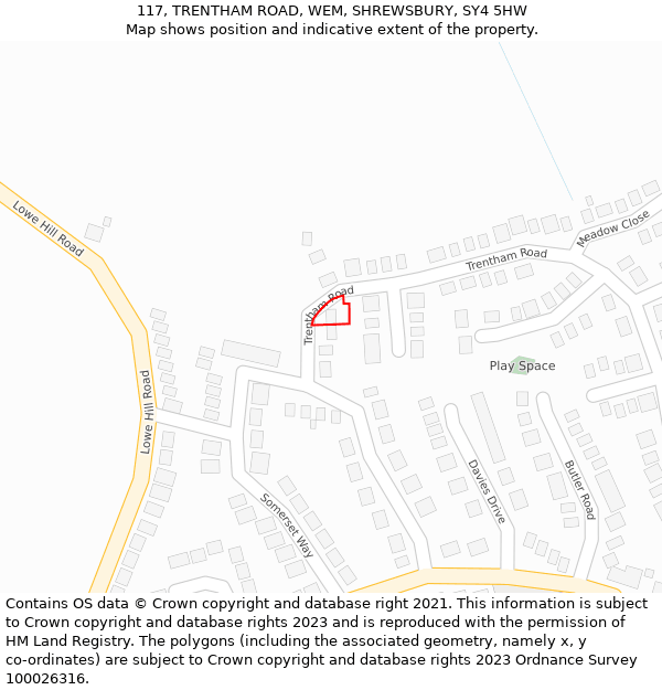 117, TRENTHAM ROAD, WEM, SHREWSBURY, SY4 5HW: Location map and indicative extent of plot