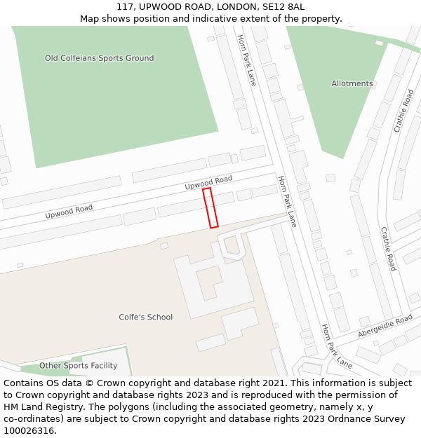 117, UPWOOD ROAD, LONDON, SE12 8AL: Location map and indicative extent of plot