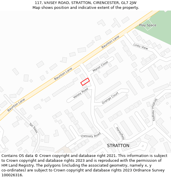 117, VAISEY ROAD, STRATTON, CIRENCESTER, GL7 2JW: Location map and indicative extent of plot