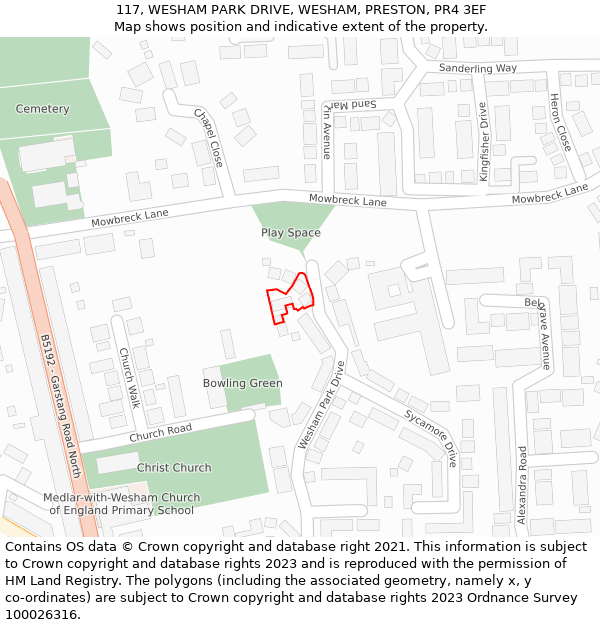 117, WESHAM PARK DRIVE, WESHAM, PRESTON, PR4 3EF: Location map and indicative extent of plot