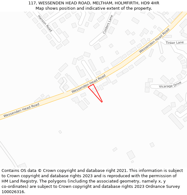 117, WESSENDEN HEAD ROAD, MELTHAM, HOLMFIRTH, HD9 4HR: Location map and indicative extent of plot