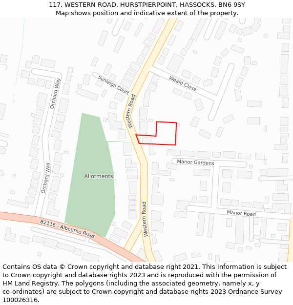 117, WESTERN ROAD, HURSTPIERPOINT, HASSOCKS, BN6 9SY: Location map and indicative extent of plot