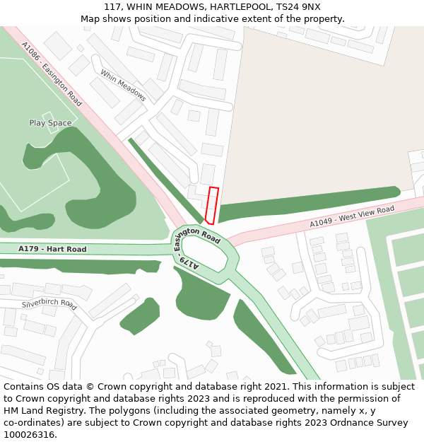 117, WHIN MEADOWS, HARTLEPOOL, TS24 9NX: Location map and indicative extent of plot