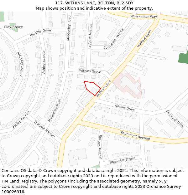 117, WITHINS LANE, BOLTON, BL2 5DY: Location map and indicative extent of plot