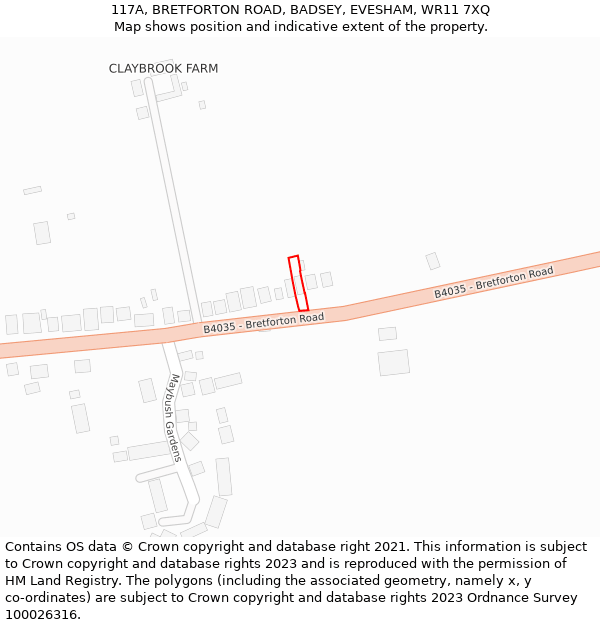 117A, BRETFORTON ROAD, BADSEY, EVESHAM, WR11 7XQ: Location map and indicative extent of plot