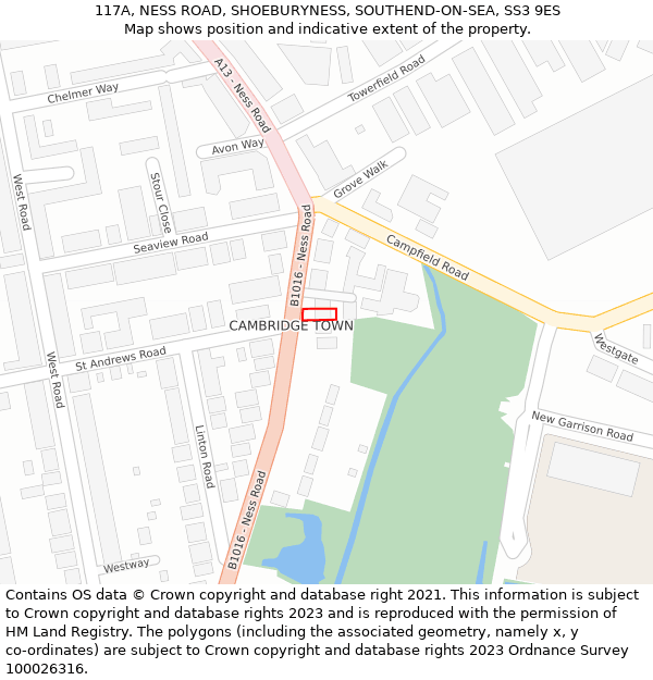 117A, NESS ROAD, SHOEBURYNESS, SOUTHEND-ON-SEA, SS3 9ES: Location map and indicative extent of plot