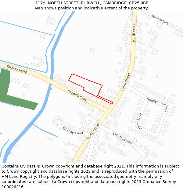 117A, NORTH STREET, BURWELL, CAMBRIDGE, CB25 0BB: Location map and indicative extent of plot