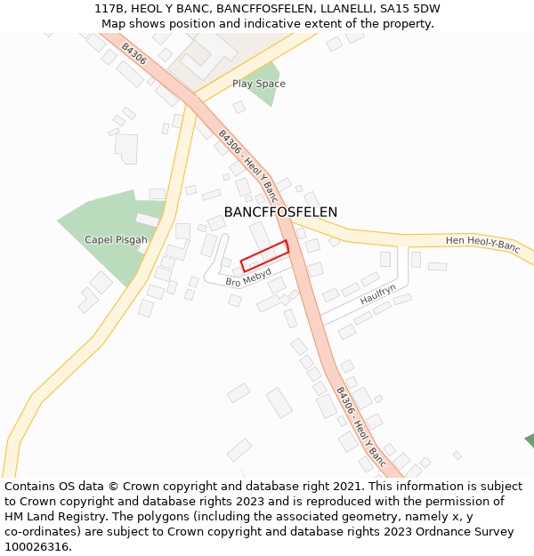 117B, HEOL Y BANC, BANCFFOSFELEN, LLANELLI, SA15 5DW: Location map and indicative extent of plot