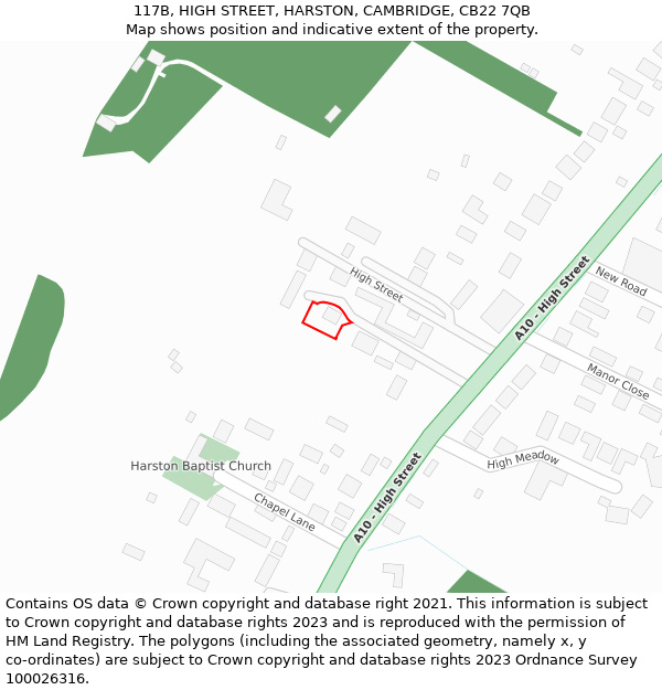 117B, HIGH STREET, HARSTON, CAMBRIDGE, CB22 7QB: Location map and indicative extent of plot