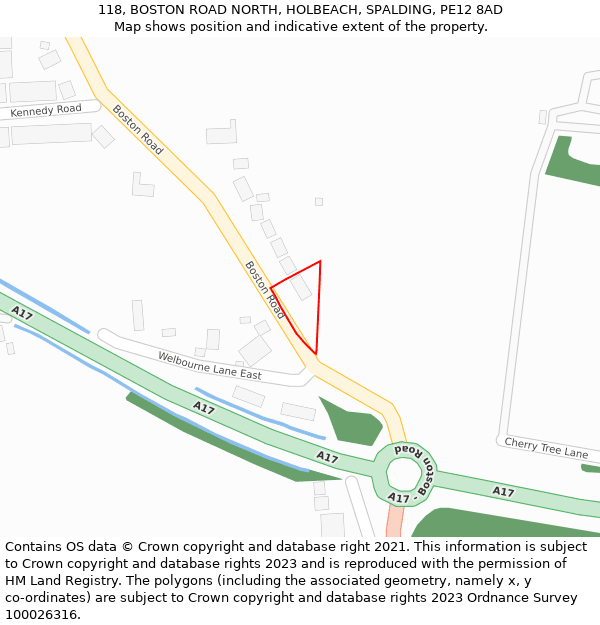 118, BOSTON ROAD NORTH, HOLBEACH, SPALDING, PE12 8AD: Location map and indicative extent of plot