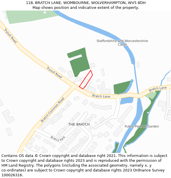 118, BRATCH LANE, WOMBOURNE, WOLVERHAMPTON, WV5 8DH: Location map and indicative extent of plot