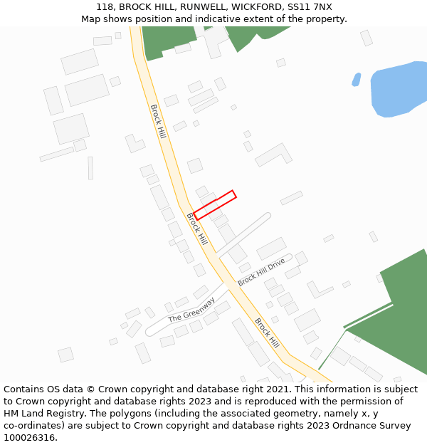 118, BROCK HILL, RUNWELL, WICKFORD, SS11 7NX: Location map and indicative extent of plot