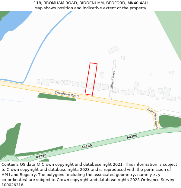 118, BROMHAM ROAD, BIDDENHAM, BEDFORD, MK40 4AH: Location map and indicative extent of plot