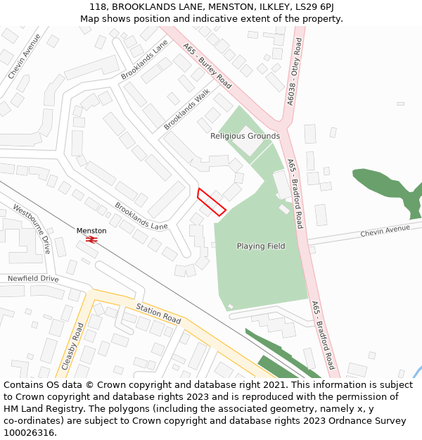 118, BROOKLANDS LANE, MENSTON, ILKLEY, LS29 6PJ: Location map and indicative extent of plot