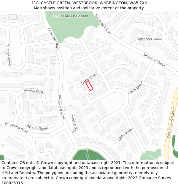 118, CASTLE GREEN, WESTBROOK, WARRINGTON, WA5 7XA: Location map and indicative extent of plot