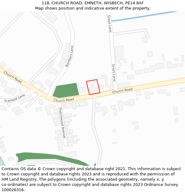 118, CHURCH ROAD, EMNETH, WISBECH, PE14 8AF: Location map and indicative extent of plot