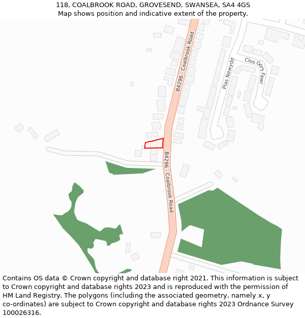 118, COALBROOK ROAD, GROVESEND, SWANSEA, SA4 4GS: Location map and indicative extent of plot