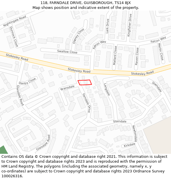 118, FARNDALE DRIVE, GUISBOROUGH, TS14 8JX: Location map and indicative extent of plot