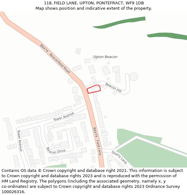 118, FIELD LANE, UPTON, PONTEFRACT, WF9 1DB: Location map and indicative extent of plot