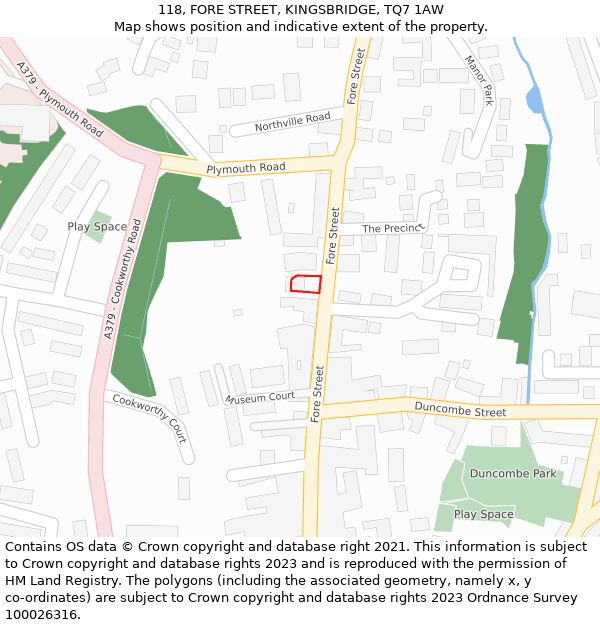 118, FORE STREET, KINGSBRIDGE, TQ7 1AW: Location map and indicative extent of plot