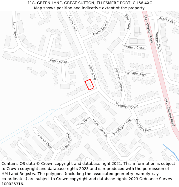 118, GREEN LANE, GREAT SUTTON, ELLESMERE PORT, CH66 4XG: Location map and indicative extent of plot