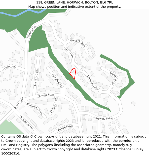 118, GREEN LANE, HORWICH, BOLTON, BL6 7RL: Location map and indicative extent of plot