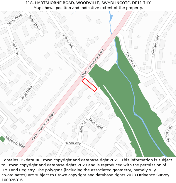 118, HARTSHORNE ROAD, WOODVILLE, SWADLINCOTE, DE11 7HY: Location map and indicative extent of plot