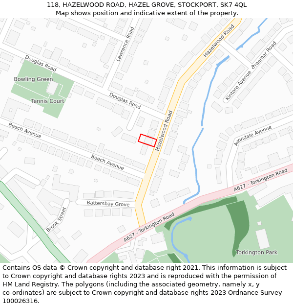 118, HAZELWOOD ROAD, HAZEL GROVE, STOCKPORT, SK7 4QL: Location map and indicative extent of plot