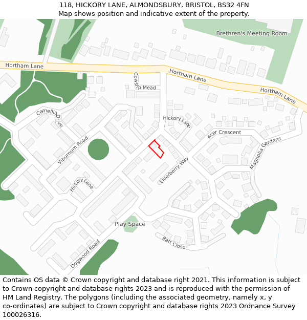 118, HICKORY LANE, ALMONDSBURY, BRISTOL, BS32 4FN: Location map and indicative extent of plot