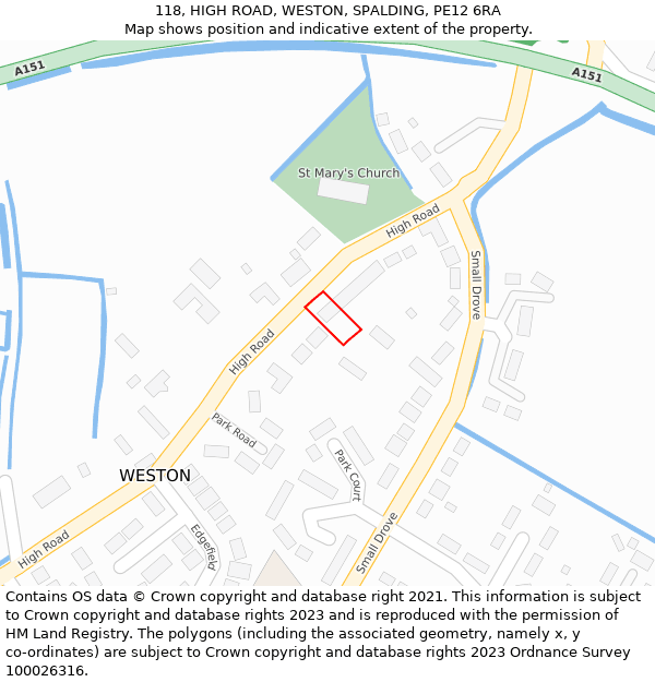 118, HIGH ROAD, WESTON, SPALDING, PE12 6RA: Location map and indicative extent of plot