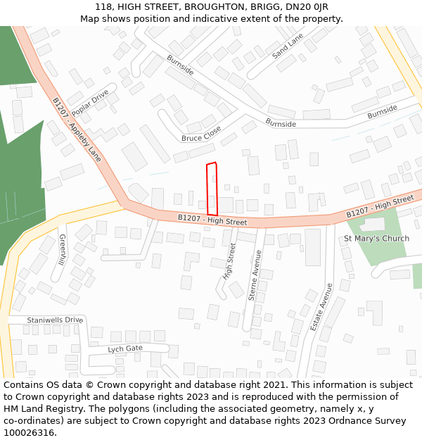 118, HIGH STREET, BROUGHTON, BRIGG, DN20 0JR: Location map and indicative extent of plot