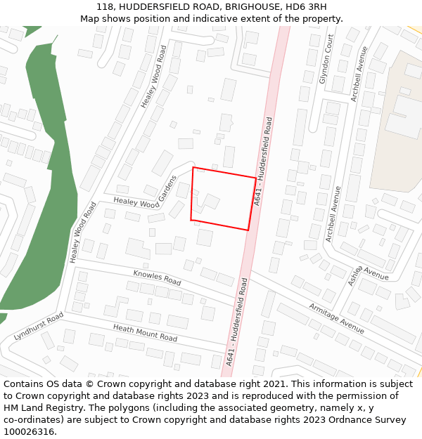 118, HUDDERSFIELD ROAD, BRIGHOUSE, HD6 3RH: Location map and indicative extent of plot