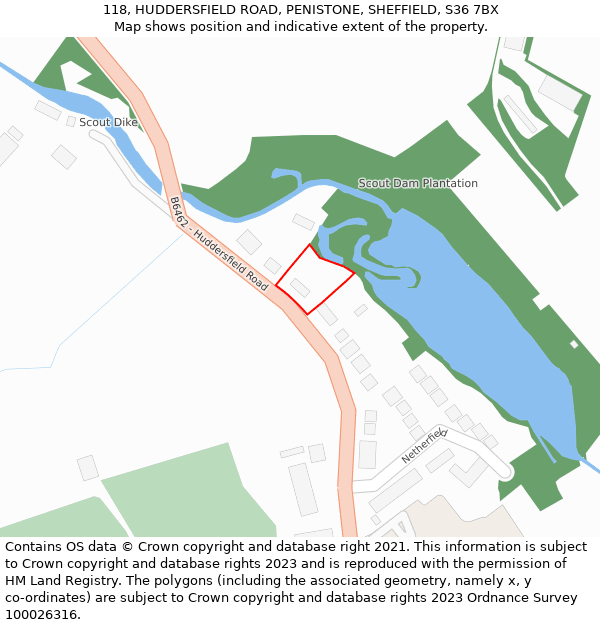 118, HUDDERSFIELD ROAD, PENISTONE, SHEFFIELD, S36 7BX: Location map and indicative extent of plot