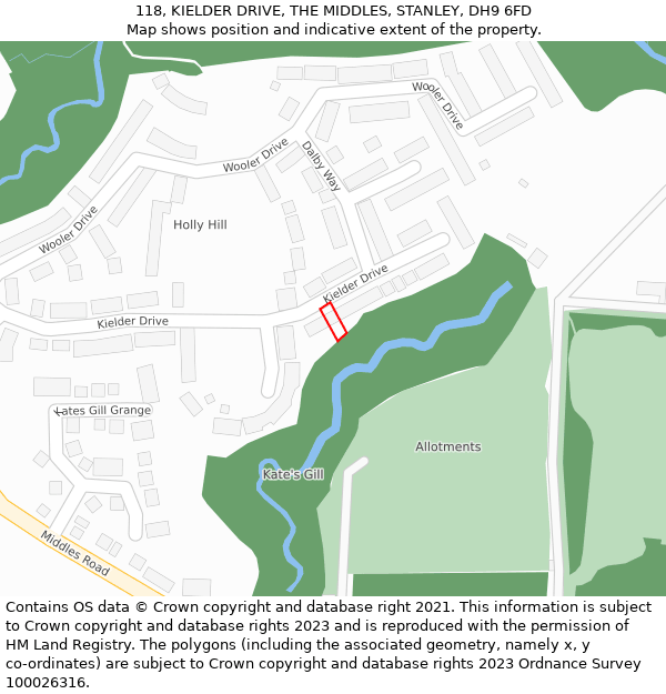 118, KIELDER DRIVE, THE MIDDLES, STANLEY, DH9 6FD: Location map and indicative extent of plot