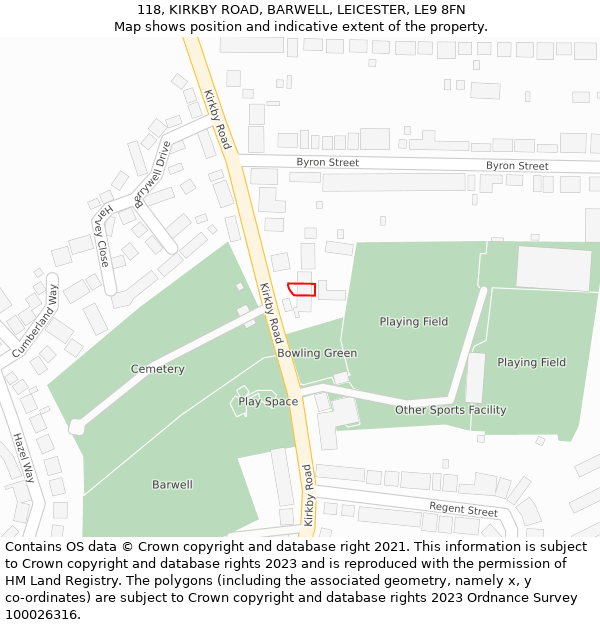 118, KIRKBY ROAD, BARWELL, LEICESTER, LE9 8FN: Location map and indicative extent of plot