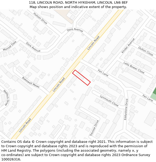 118, LINCOLN ROAD, NORTH HYKEHAM, LINCOLN, LN6 8EF: Location map and indicative extent of plot