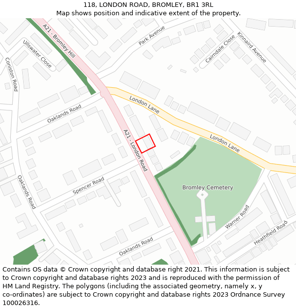 118, LONDON ROAD, BROMLEY, BR1 3RL: Location map and indicative extent of plot