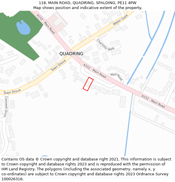 118, MAIN ROAD, QUADRING, SPALDING, PE11 4PW: Location map and indicative extent of plot